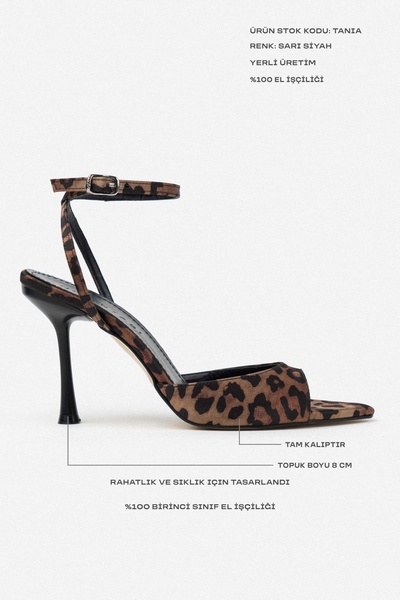 NİŞANTAŞI SHOES Tania Leopard szatén bokaöv részletes női vékony sarkú cipő