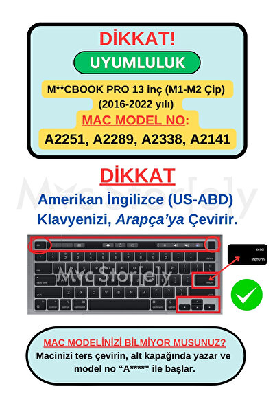 Mcstorey Arapça Klavye Koruyucu Macbook Pro 13inç M1 M2 Çip (US-ABD) A2251 A2289 A2338 A2141 Ile Uyumlu