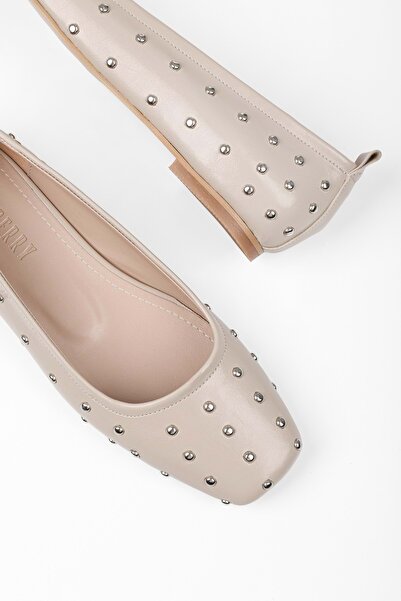 Shoeberry Women's Zoe Ecru Trock Blunt Toe Ballerinas