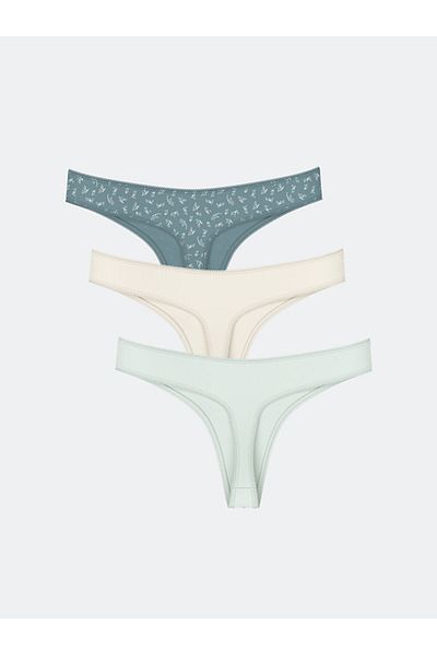 LC Waikiki Pachet de 3 chiloți tanga cu imprimeu albastru LCW DREAM