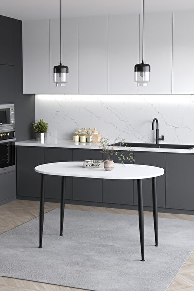 Mufian Concept Melinda 70x110 Cm İskandinav - Bohem Oval Beyaz Tabla Mutfak - Yemek - Balkon - Çalışma Masası