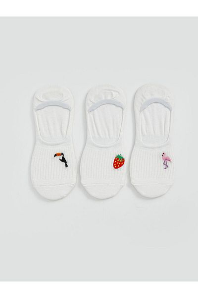 LC Waikiki Lcw Dream White Embroidered Women's Ballerina Socks 3-Pack