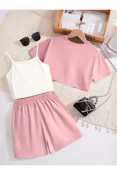 npLStore Girl Printed T-Shirt-Crop-Shorts Set