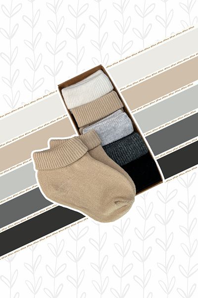 Akface Organic Cotton Patternless Plain Curled Newborn Baby Girl Boy Baby and Children's Socks Set of 5