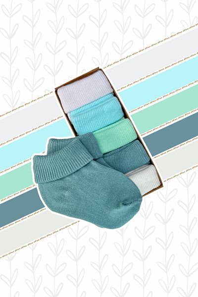 Akface Organic Cotton Patternless Plain Curled Newborn Baby Girl Boy Baby and Children's Socks Set of 5