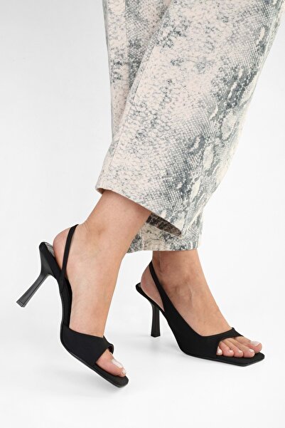 Shoeberry Sassy-Schuhe aus schwarzem Satin für Damen mit Absatz