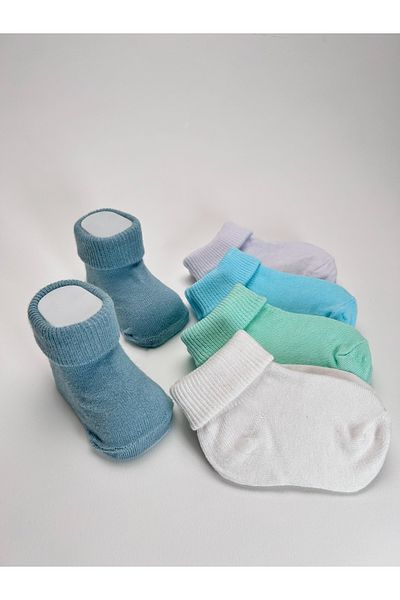 Akface Organic Cotton Patternless Plain Curled Newborn Baby Girl Boy Baby and Children's Socks Set of 5
