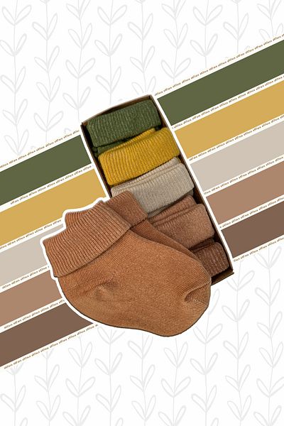 Akface Organic Cotton Patternless Plain Curled Newborn Baby Girl Boy Baby and Children's Socks Set of 5