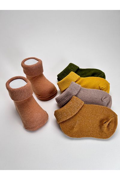 Akface Organic Cotton Patternless Plain Curled Newborn Baby Girl Boy Baby and Children's Socks Set of 5