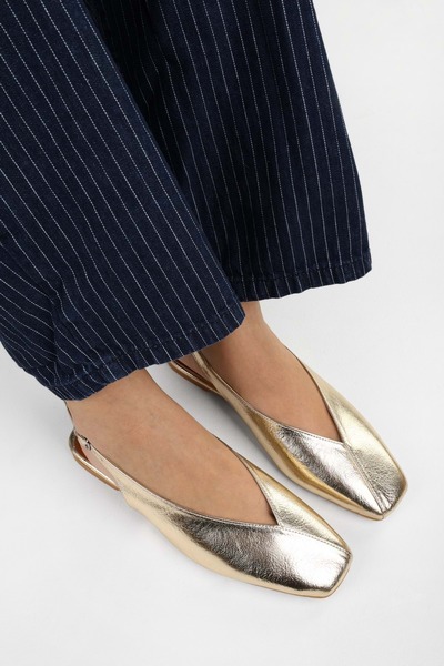 Shoeberry Women's Noya Gold Shiny Ballerinas