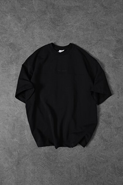 Slatra Men's Black Reconnaissance Embroidered Oversize Tshirt