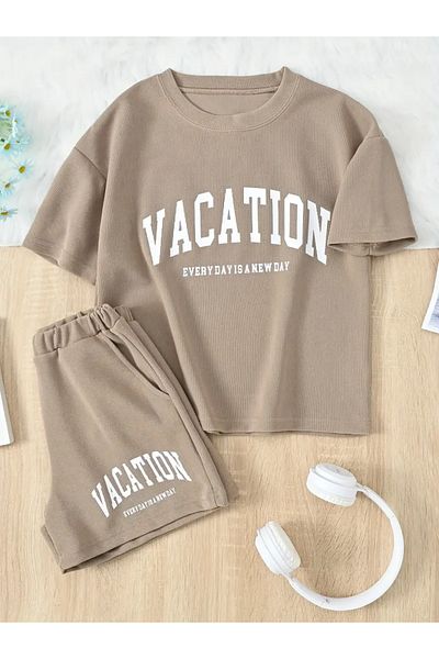 npLStore Детски комплект от памучни шорти с щампа и тениска