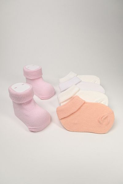 Akface Organic Cotton Patternless Plain Curled Newborn Baby Girl Boy Baby and Children's Socks Set of 5