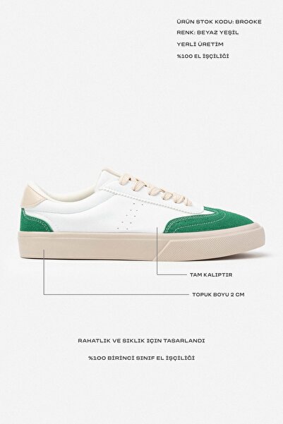 NİŞANTAŞI SHOES Dámská šněrovací sportovní obuv Brooke White Matte Green Suede s plochou podrážkou