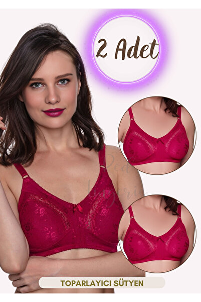 red iç giyim Large Size Lace Combed Cotton Gathering Bra 2 Pcs (Classic Mothe...