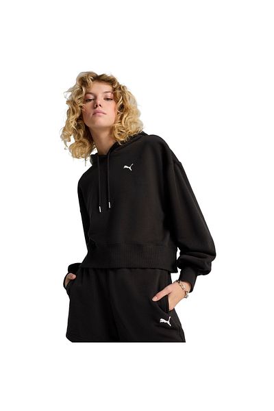 Puma Hood Puma Wardrobe Ess Relaxed Cropped Hoodie Tr, Black, Women