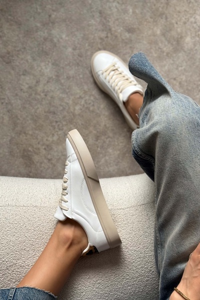NİŞANTAŞI SHOES Charlie White Matte Back Leo Flat Sole Women's Lace-Up Sneakers