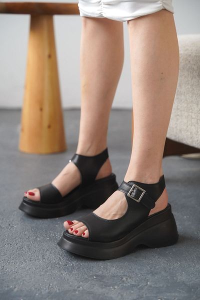 GOFFSHOES Women's Alex Sandals - Black-Leather - Thick Sole