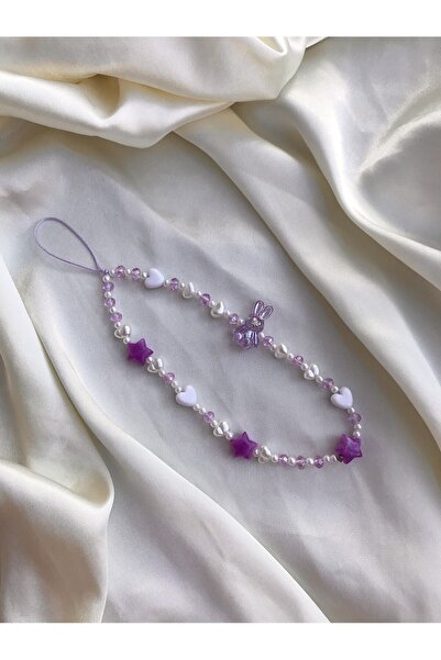 PEONY peonyofficiall Mor Tavşan Figürlü Ve Kristal Telefon Charmı Telefon Ipi