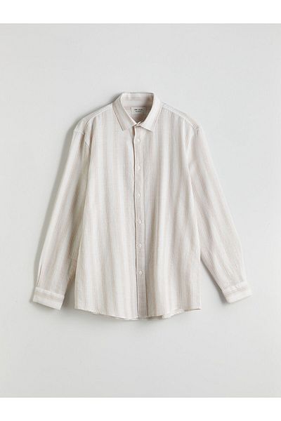 LC Waikiki Lcw Vision Beige Regular Fit Long Sleeve Striped Men's Textured Shirt