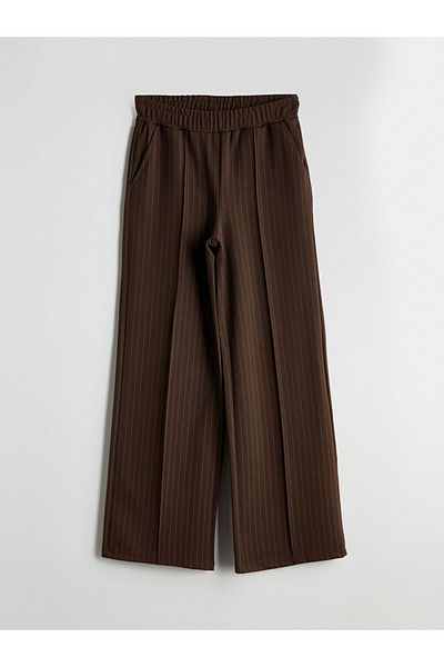 LC Waikiki Lcw Modest Beige Striped Women's Trousers with Elastic Waist