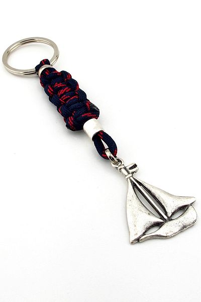 Solfera Navy Blue-Red Macrame Sailing Ship Keychain Kc298