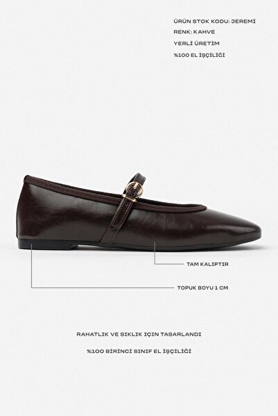 NİŞANTAŞI SHOES Jeremi Brown Wrinkled Matte Belt Detail Baleriny damskie z płaską podeszwą