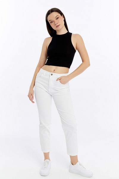 Maison La Femme Women's Ribbed Halter Neck Crop Tank Top