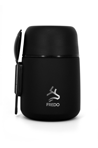FREDO Duo Dine Baby Black Food Container & Food Thermos, Mug - Keeps Hot for 8 Hours, Cold for 12 Hours 500 ml