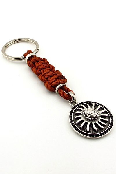 Solfera Shield Sun Motif Tan Rope Macrame Knitted Keychain Kc309