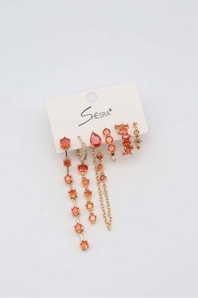 NFS BUTİK Design Product 6 Steel Set Earrings Zircon Stone and Embedded Crystal Stone 1Pc Earcuff