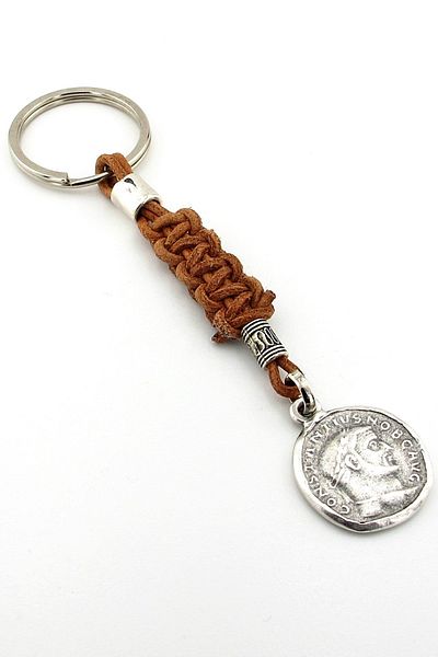 Solfera Ancient Roman Coin Old Coin Leather Macrame Knitting Key Chain Kc305