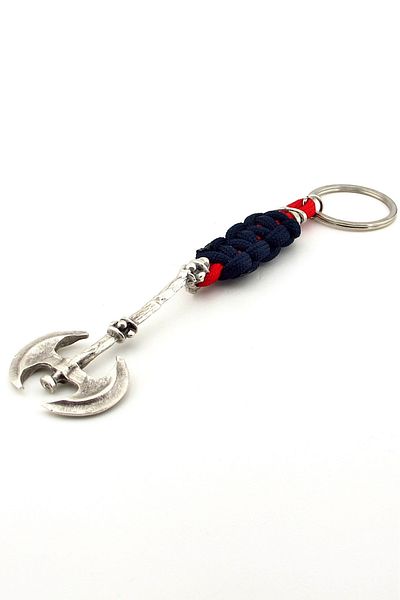 Solfera Viking Axe Warrior Navy Blue Macrame Knitted Metal Tip Keychain Kc304