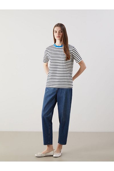 LC Waikiki Lcw Modest Blue Crew Neck Striped Women's T-Shirt