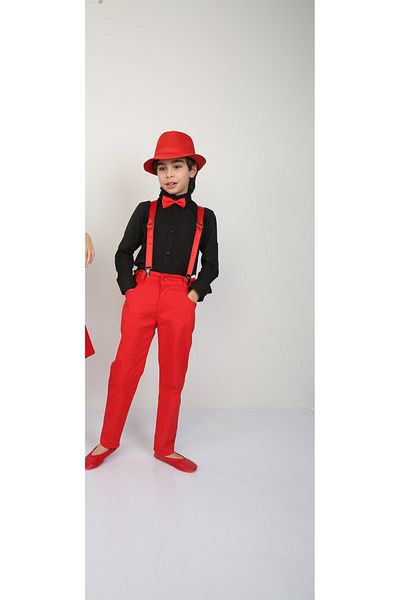 Ümiteks world of clothes 23 April Show Outfit Boy's Red Pants Black Shirt Suspender Bow Tie 3 Piece Suit