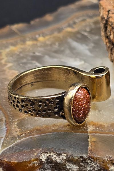NBS Beautiful Naturel Stones Copper Pure Special Design Adjustable Ring Star Stone
