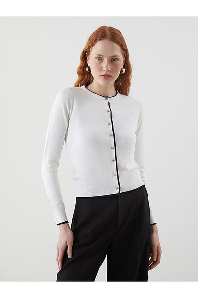 LC Waikiki Lcw Vision Ecru Crew Neck Women's Knitwear Cardigan