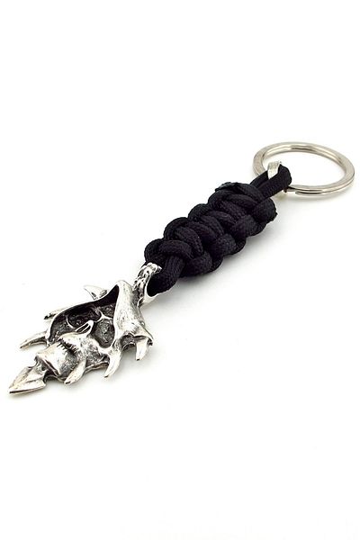 Solfera Skull Skeleton Punk Gothic Black Macrame Knit Metal Tip Keychain Kc302