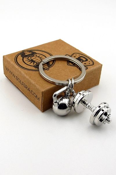 Solfera Silver Color Dumbbell Weight Fitness Bodybuilding Barbell Metal Keychain Kc272