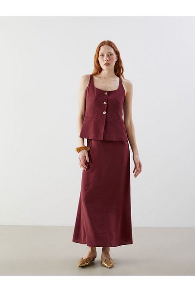 LC Waikiki Lcw Vision Burgundy U Collar Modal Blended Women's Classic Vest
