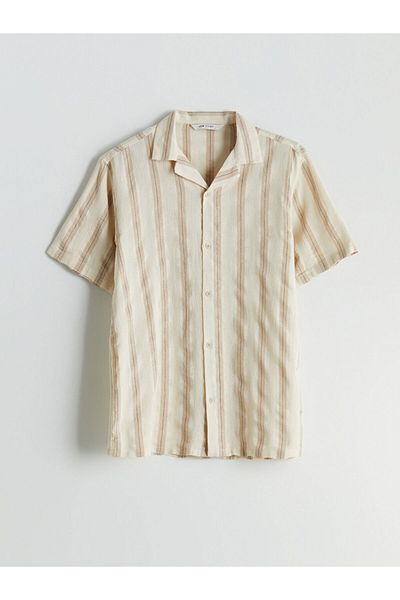 LC Waikiki Ανδρικό πουκάμισο με ριγέ κοντό μανίκι LCW Vision Regular Fit