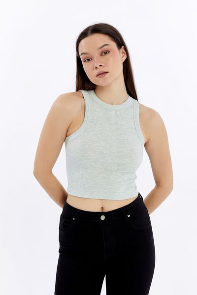 Maison La Femme Women's Ribbed Halter Neck Crop Tank Top