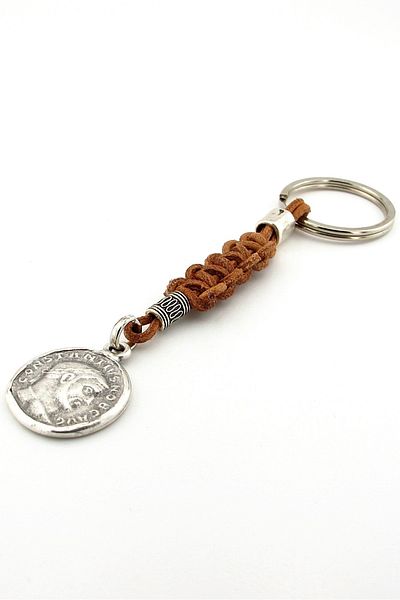 Solfera Ancient Roman Coin Old Coin Leather Macrame Knitting Key Chain Kc305