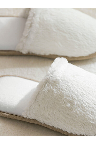 LC Waikiki Ecru Λούτρινες Γυναικείες Παντόφλες Σπιτιού
