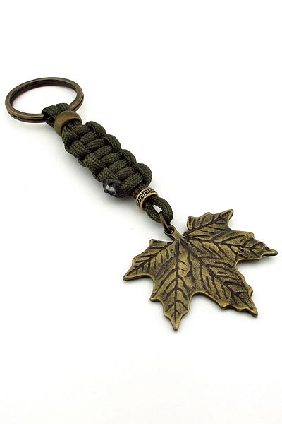 Solfera Green Macrame Braided - Plane Leaf Autumn Khaki Metal Keychain Kc316