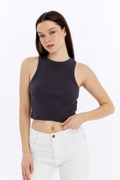 Maison La Femme Women's Ribbed Halter Neck Crop Tank Top