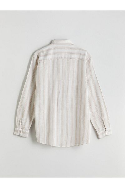 LC Waikiki Lcw Vision Beige Regular Fit Long Sleeve Striped Men's Textured Shirt