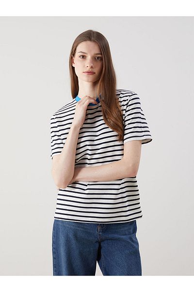 LC Waikiki Lcw Modest Blue Crew Neck Striped Women's T-Shirt