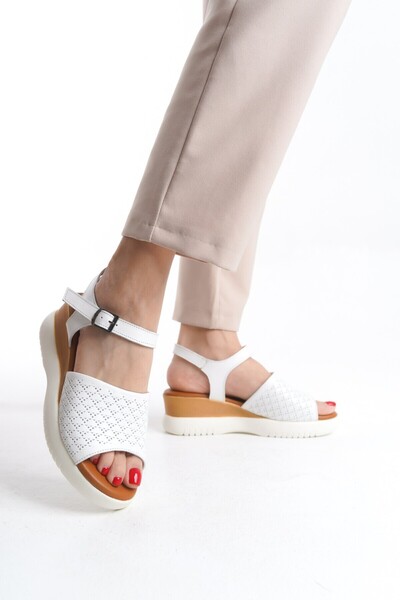 Tamdabu Ayakkabı Genuine Leather White Wedge Heel Orthopedic Sole Women's San...