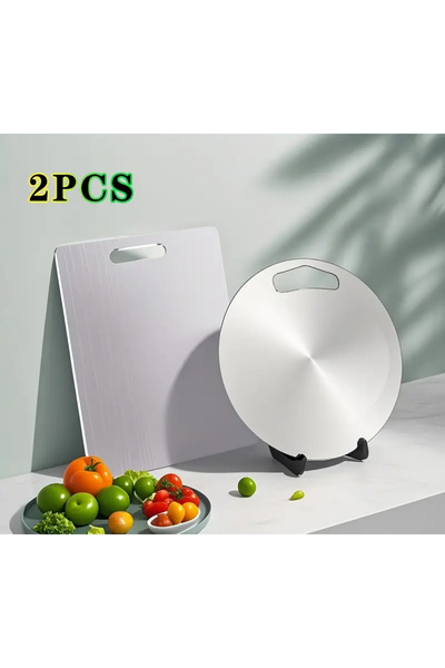 Stainless Art Set of 2 Round and Square Stainless Steel Cutting Board Double ...